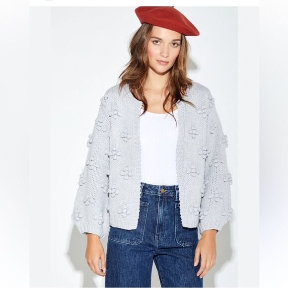 Callahan Knitwear Bisou Puff Sleeve Cardigan in Grey S - Picture 15 of 15